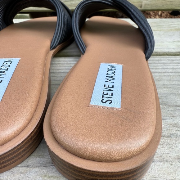 Steve Madden Black Sandals Limitt Textured Criss Cross Low Heel Flats 7 M Slides - Picture 8 of 11